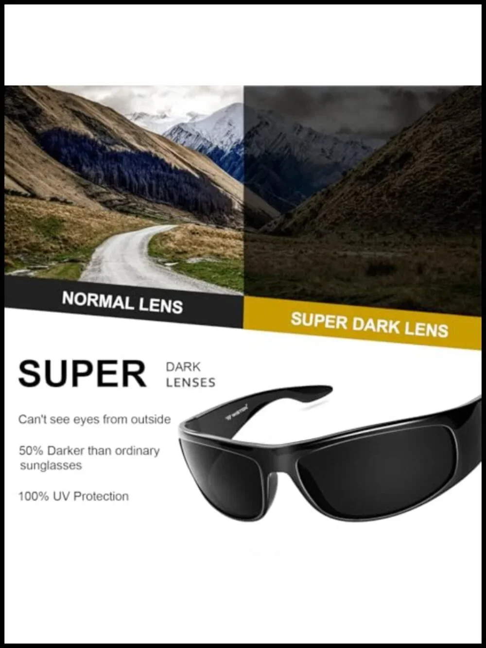Wrap Around Sunglasses UV400 Protection Blackout Lens for Light Sensitivity